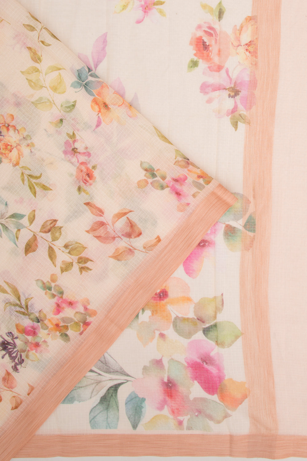 Kota Soft Silk Floral Printed Cream Saree