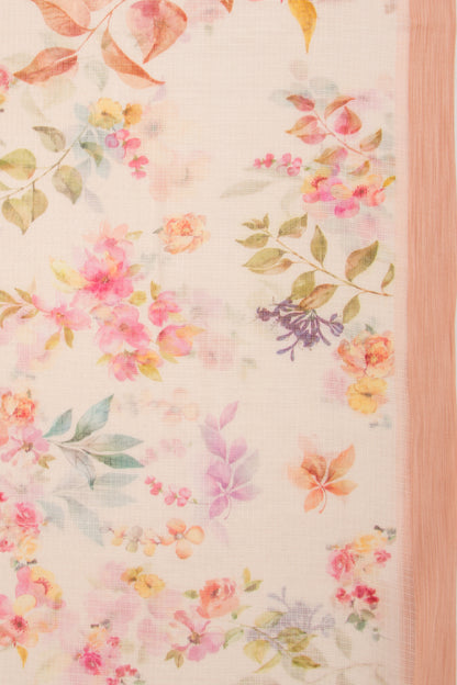 Kota Soft Silk Floral Printed Cream Saree