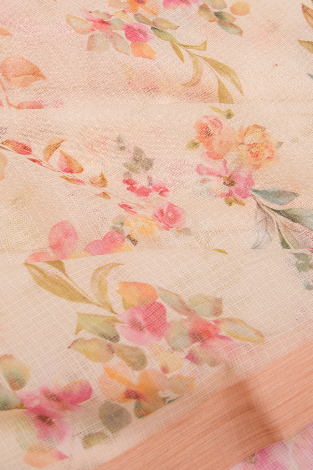 Kota Soft Silk Floral Printed Cream Saree