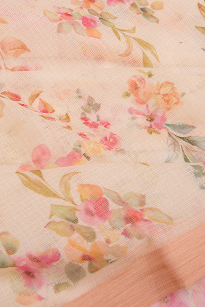 Kota Soft Silk Floral Printed Cream Saree