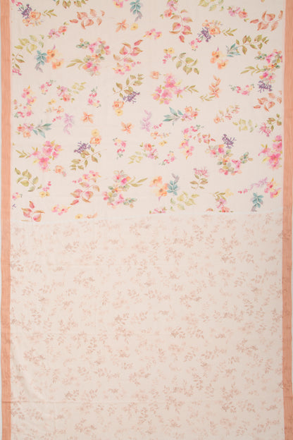 Kota Soft Silk Floral Printed Cream Saree