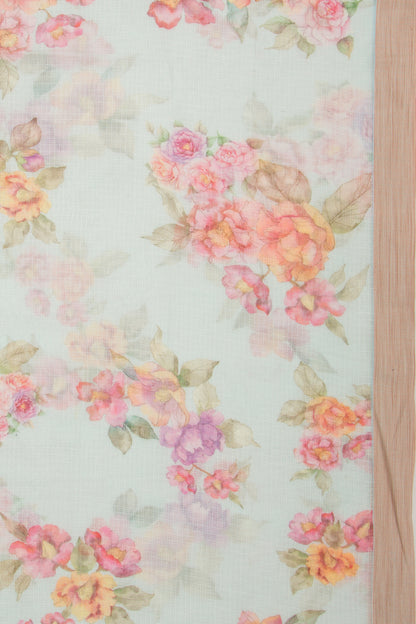 Kota Soft Silk Floral Printed Sky Blue Saree