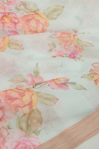 Kota Soft Silk Floral Printed Sky Blue Saree