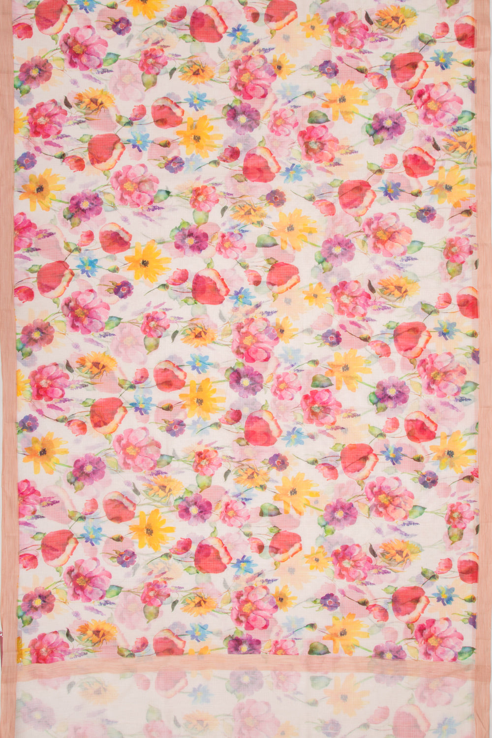 Kota Soft Silk Floral Printed White Saree
