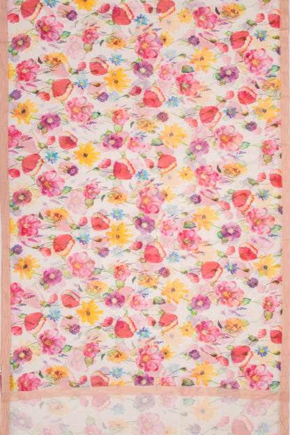 Kota Soft Silk Floral Printed White Saree