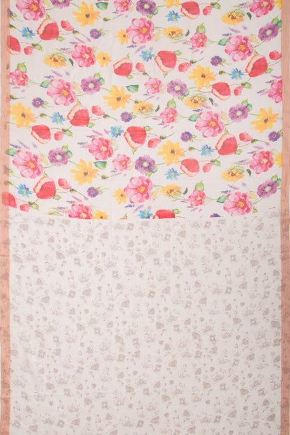 Kota Soft Silk Floral Printed White Saree