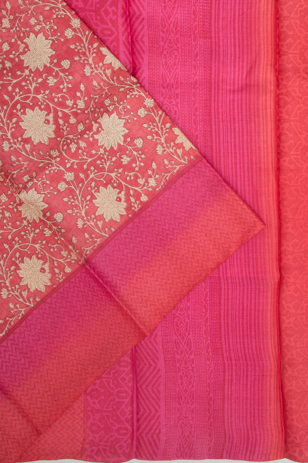 Tussar Floral Printed Pink Saree