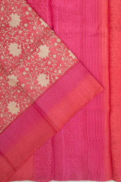 Tussar Floral Printed Pink Saree
