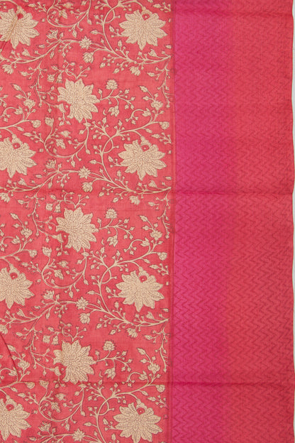 Tussar Floral Printed Pink Saree