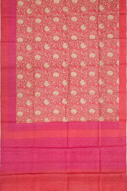 Tussar Floral Printed Pink Saree