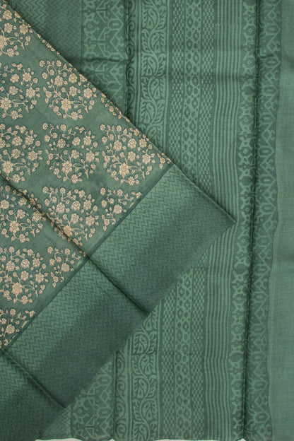 Tussar Floral Printed Green Saree