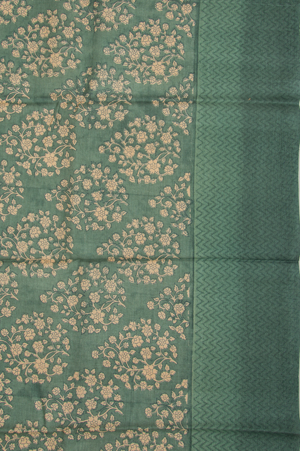 Tussar Floral Printed Green Saree