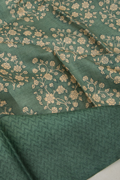 Tussar Floral Printed Green Saree