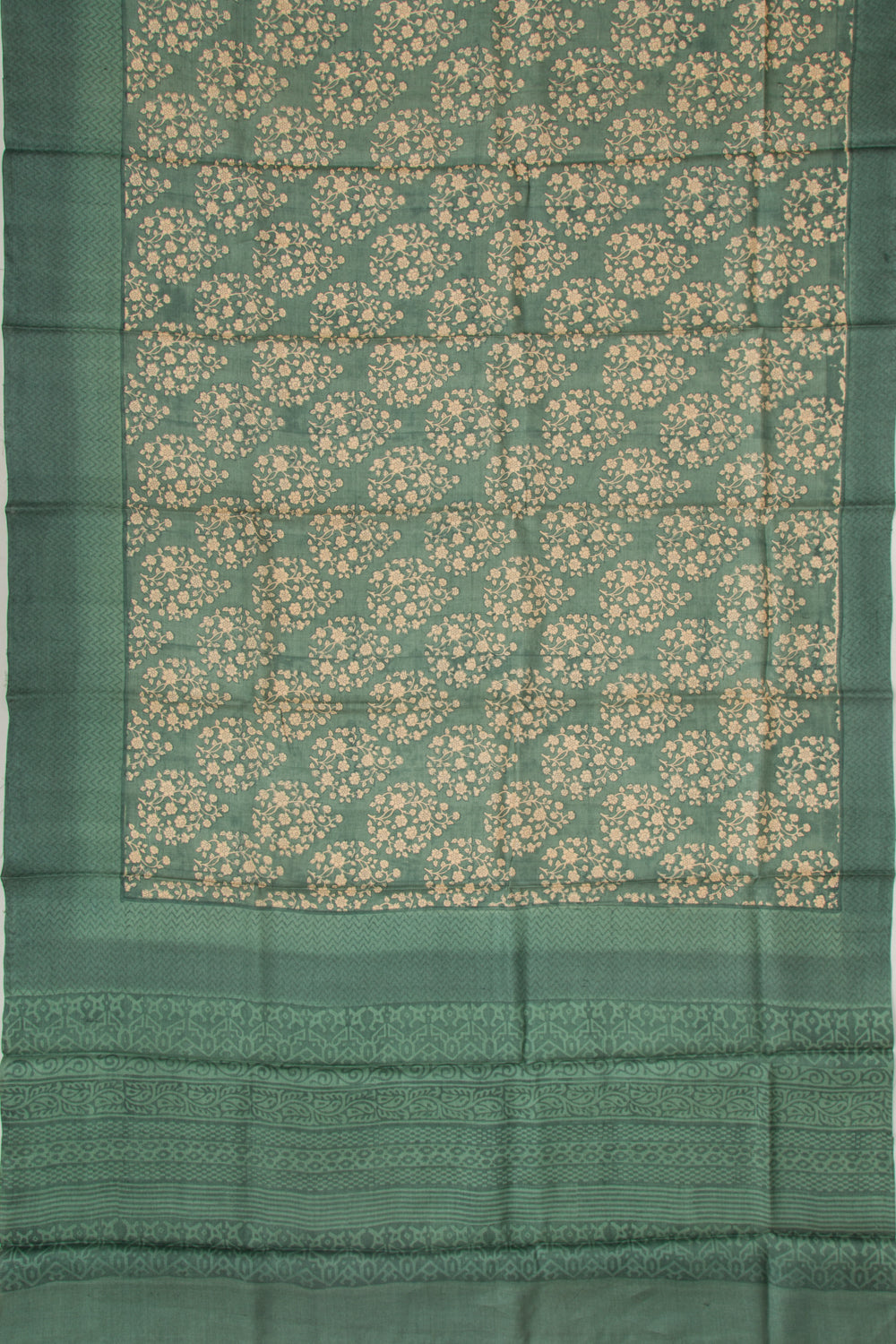 Tussar Floral Printed Green Saree