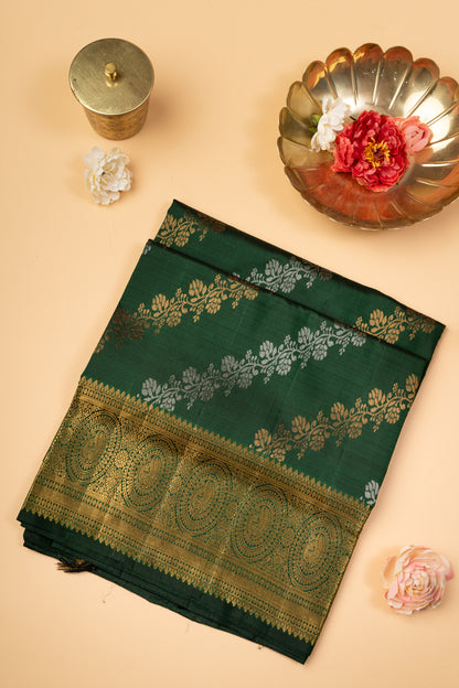 Kanchipuram Silk Leheriya Bottle Green Saree