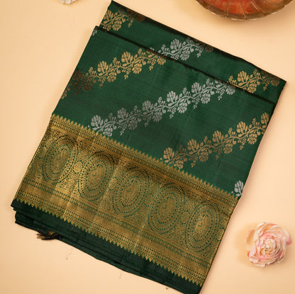 Kanchipuram Silk Leheriya Bottle Green Saree