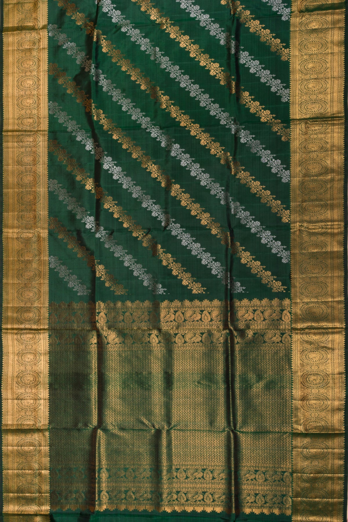 Kanchipuram Silk Leheriya Bottle Green Saree