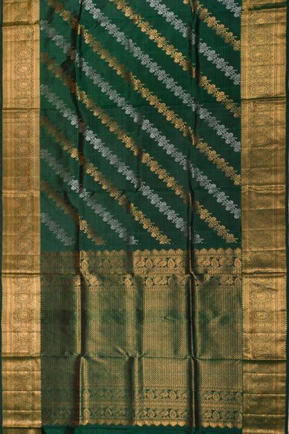 Kanchipuram Silk Leheriya Bottle Green Saree