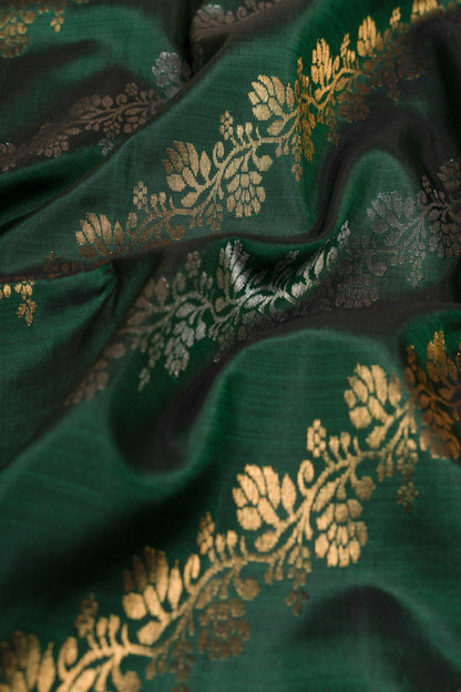 Kanchipuram Silk Leheriya Bottle Green Saree