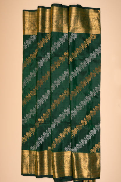Kanchipuram Silk Leheriya Bottle Green Saree