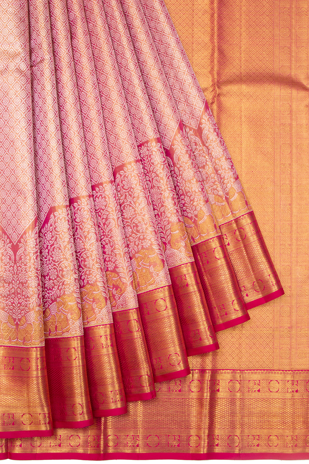 Kanchipuram Silk Tissue Brocade Pink Saree