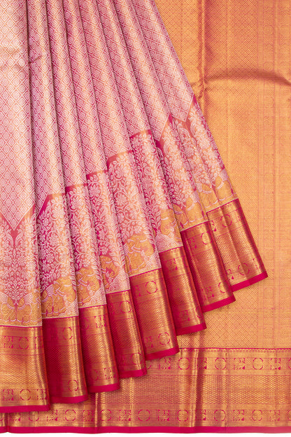 Kanchipuram Silk Tissue Brocade Pink Saree