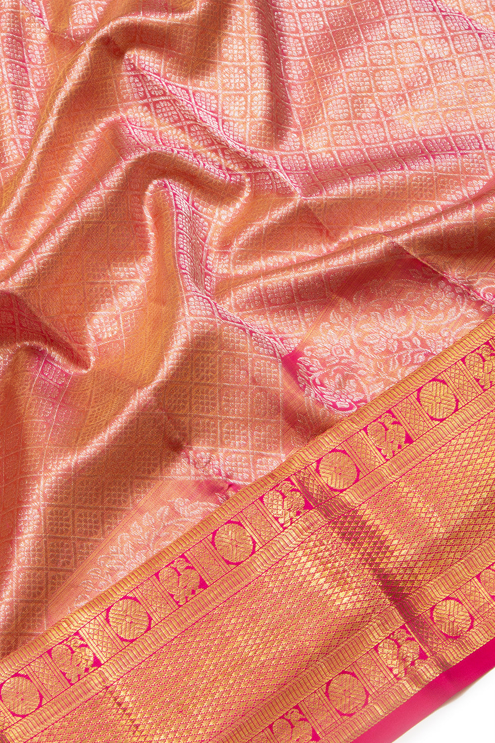 Kanchipuram Silk Tissue Brocade Pink Saree