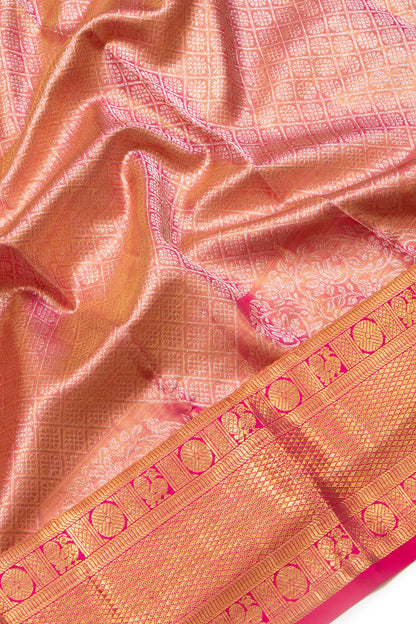 Kanchipuram Silk Tissue Brocade Pink Saree