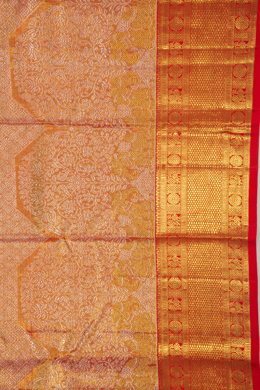 Kanchipuram Silk Tissue Brocade Orange Saree