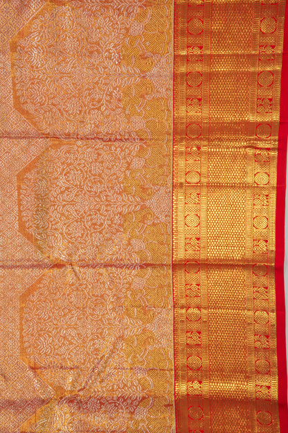 Kanchipuram Silk Tissue Brocade Orange Saree