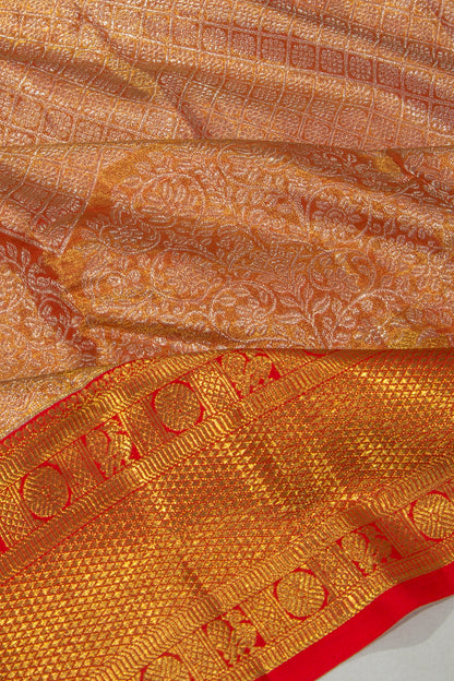 Kanchipuram Silk Tissue Brocade Orange Saree
