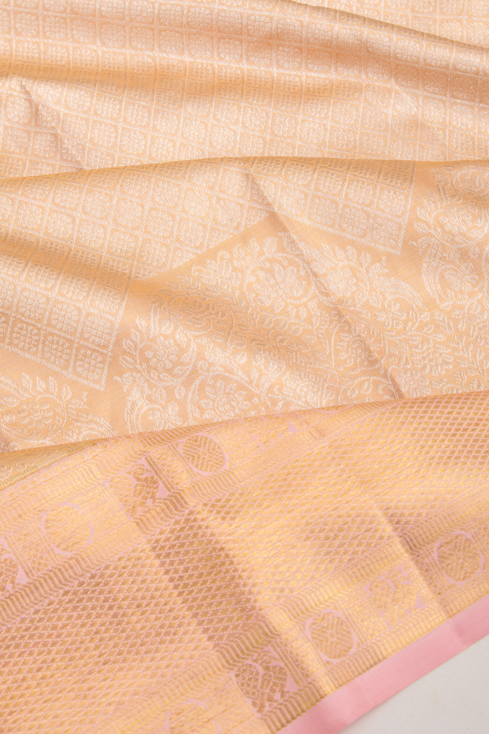 Kanchipuram Silk Tissue Brocade Peach Saree