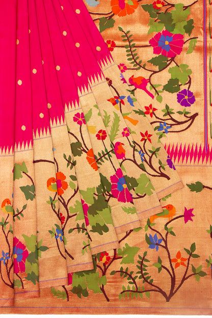 Paithani Silk Butta Pink Saree With Big Border