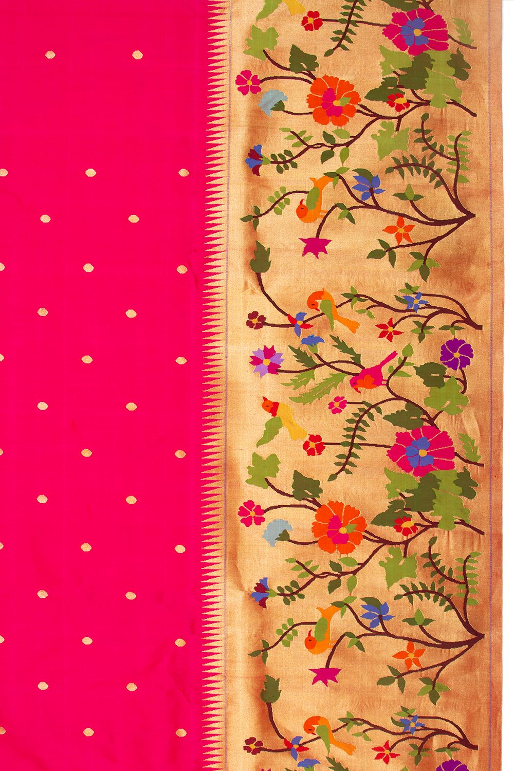 Paithani Silk Butta Pink Saree With Big Border