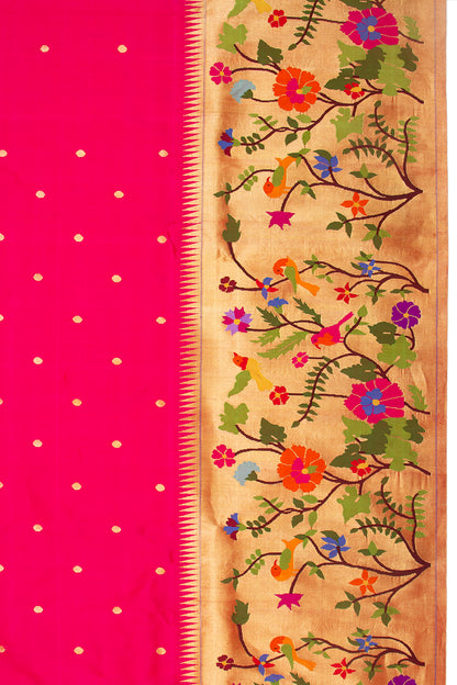 Paithani Silk Butta Pink Saree With Big Border