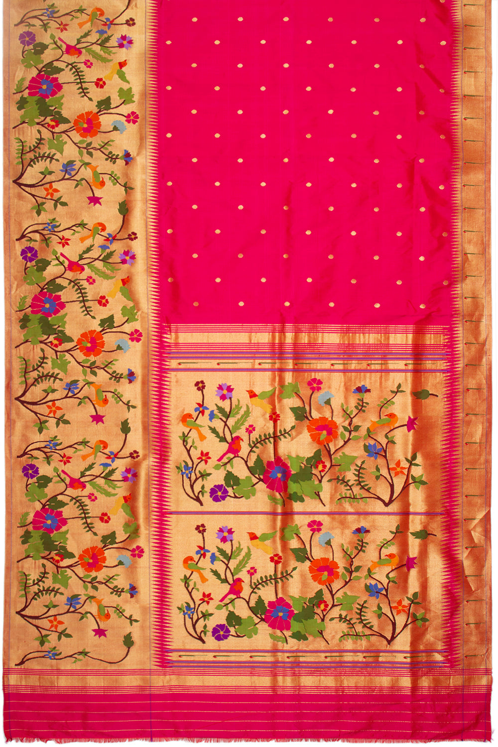 Paithani Silk Butta Pink Saree With Big Border