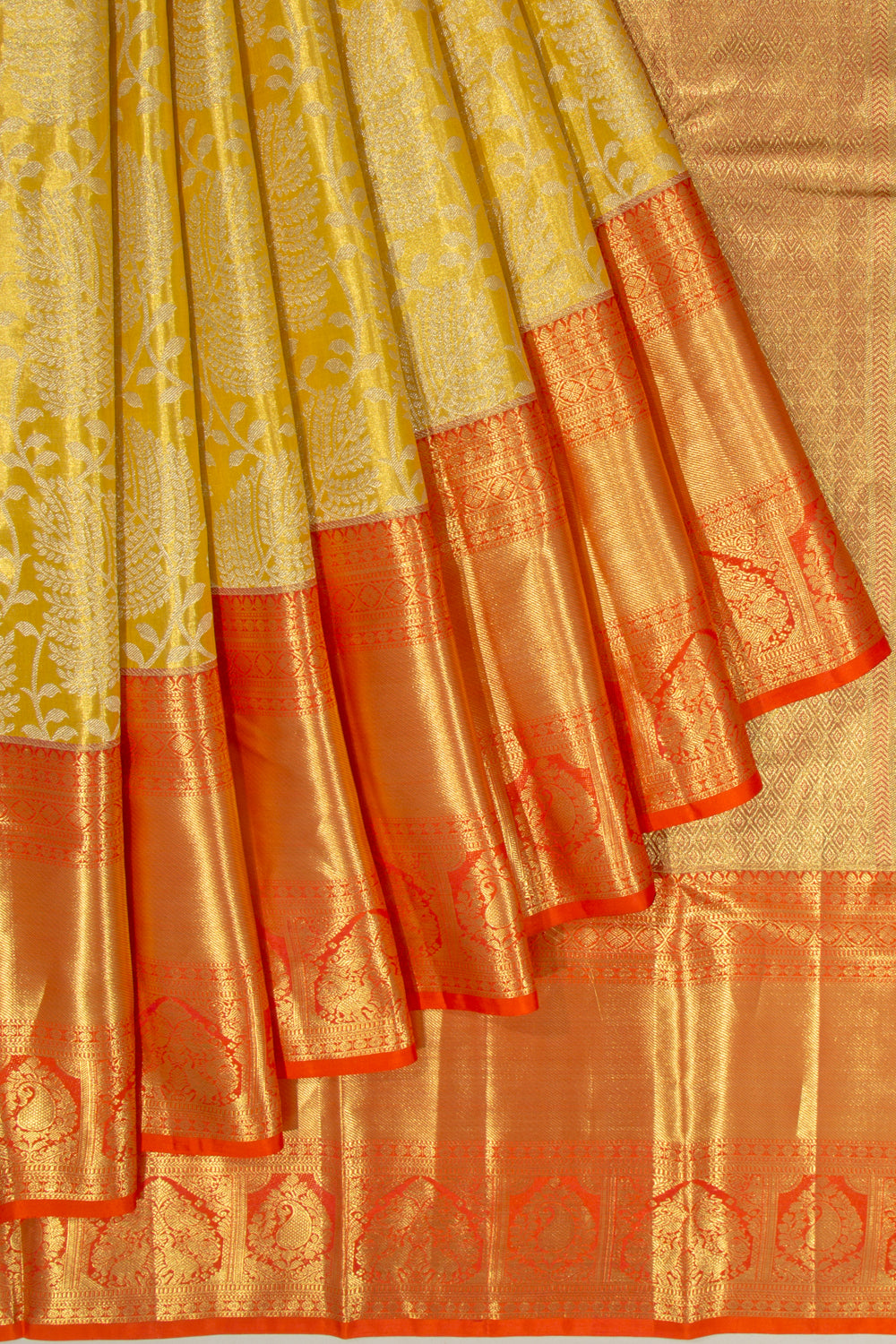 Taranga Kanchi Silk Tissue Jaal Yellow Saree