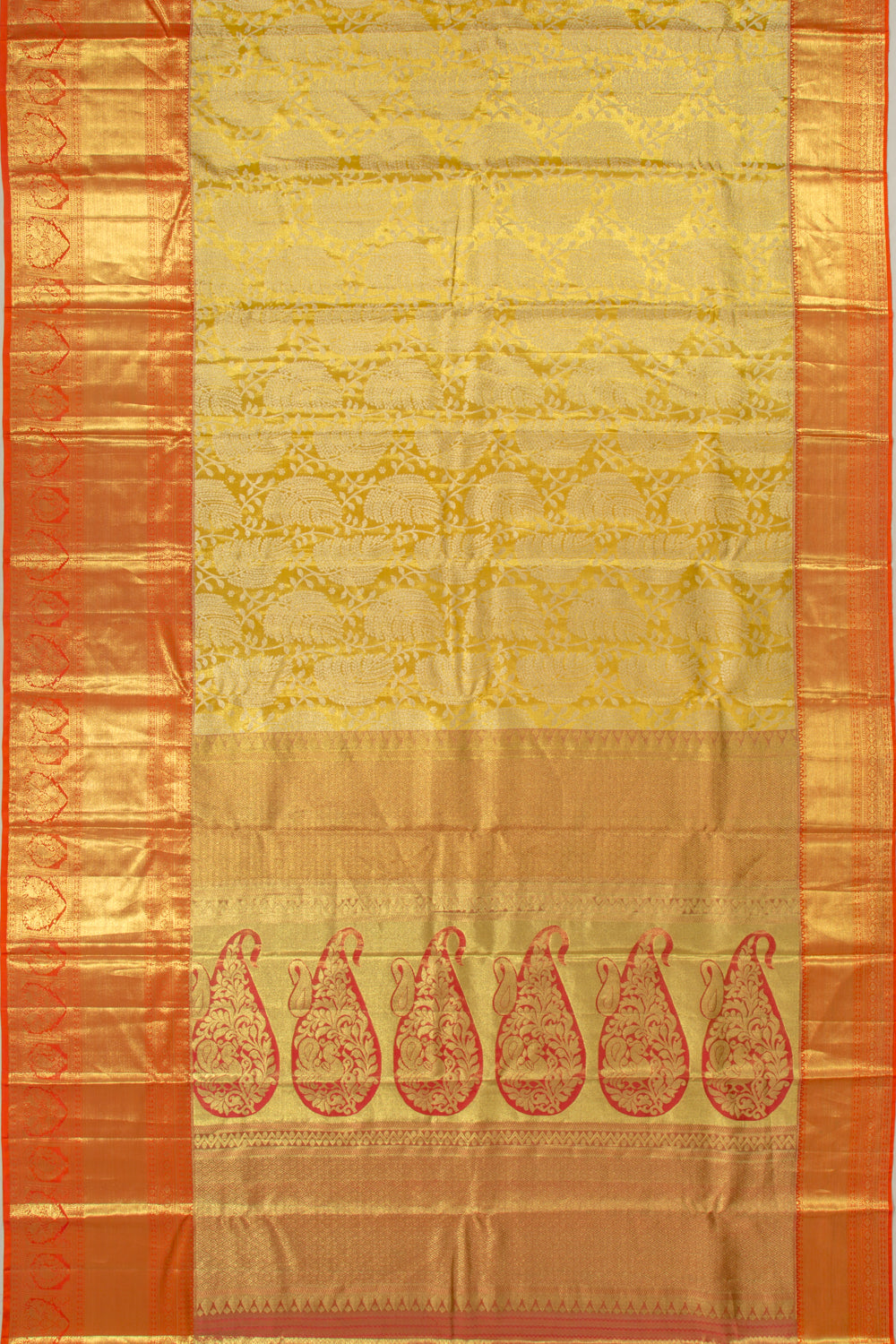 Taranga Kanchi Silk Tissue Jaal Yellow Saree