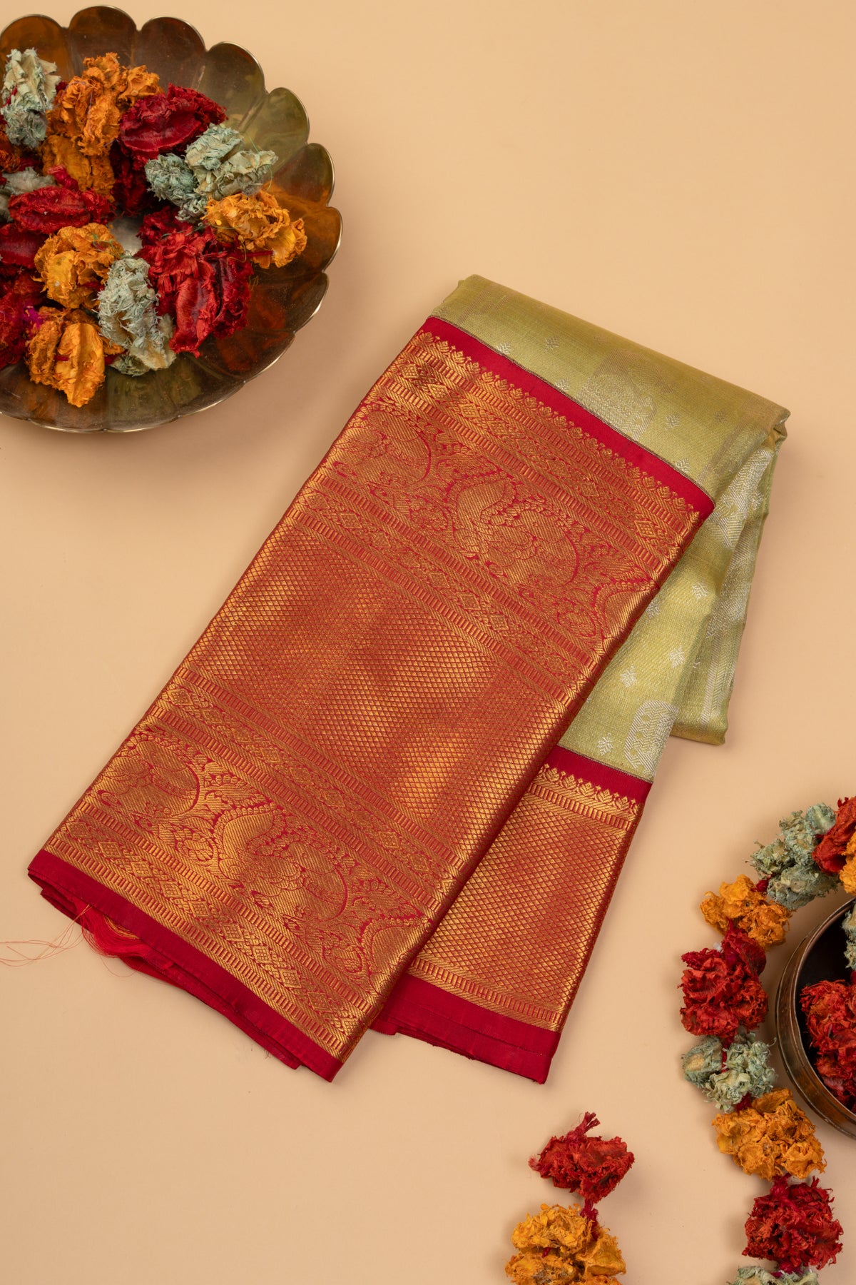 Kanchipuram Silk Tissue Brocade Green Saree