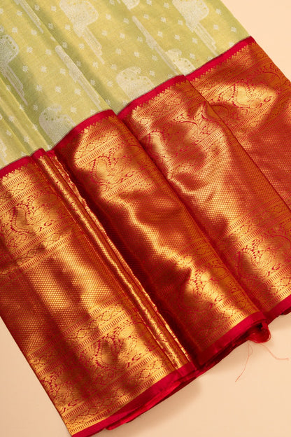 Kanchipuram Silk Tissue Brocade Green Saree