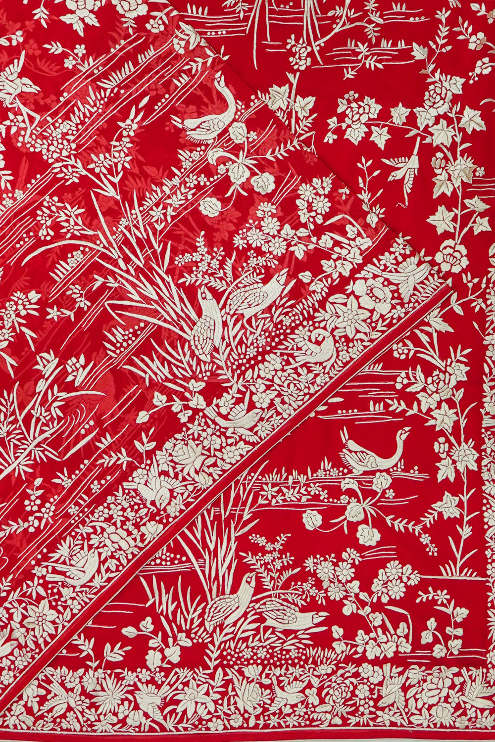 Parsi Gara Georgette Hand Embroidery Red Saree