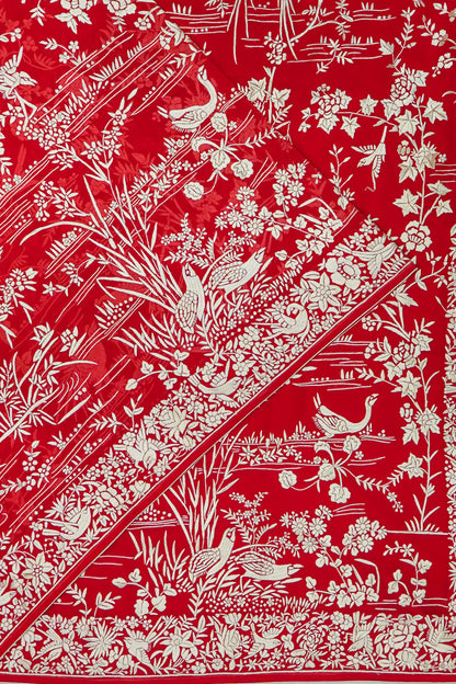 Parsi Gara Georgette Hand Embroidery Red Saree