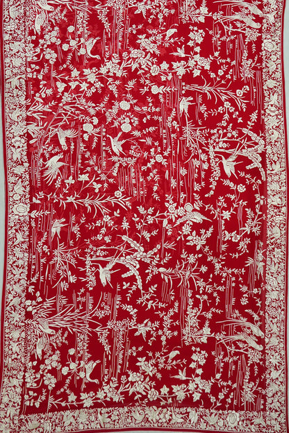 Parsi Gara Georgette Hand Embroidery Red Saree