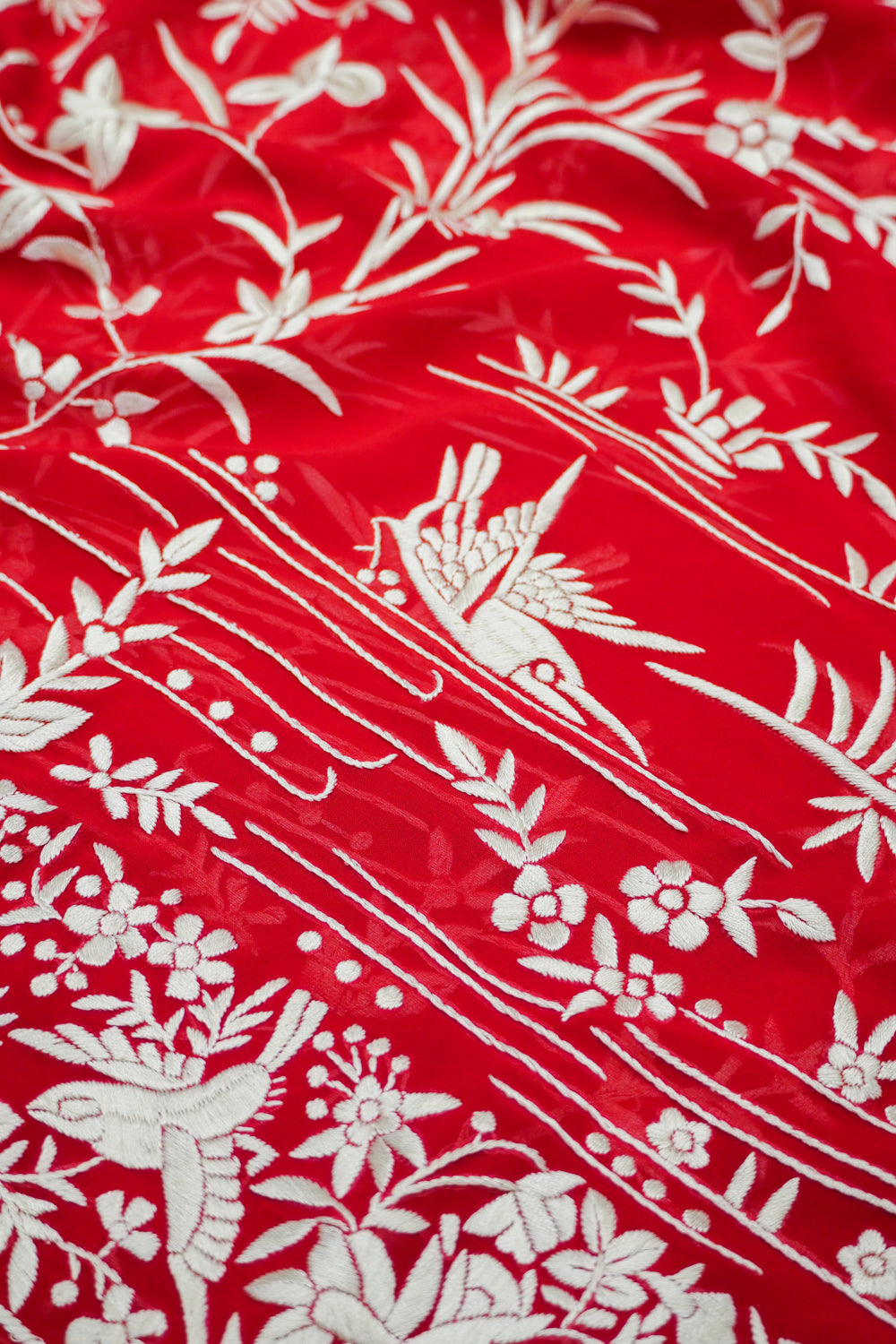 Parsi Gara Georgette Hand Embroidery Red Saree