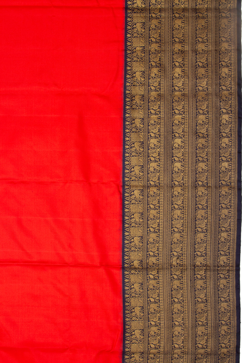 Kanchipuram Silk Twill Plain Red Saree With Ikat Blouse