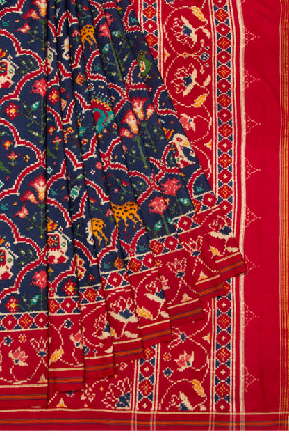 Patan Patola Silk Double Ikat Dark Blue Saree