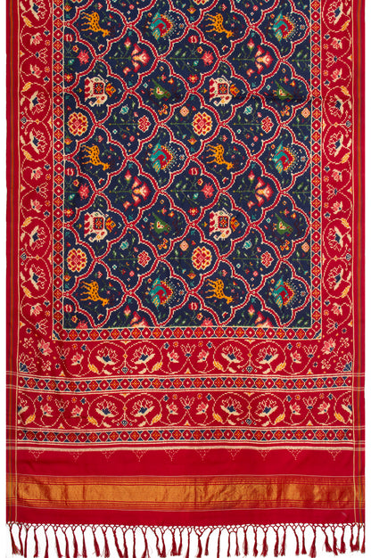 Patan Patola Silk Double Ikat Dark Blue Saree