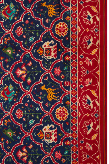 Patan Patola Silk Double Ikat Dark Blue Saree