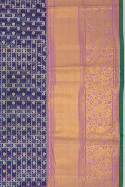 Kanchipuram Silk Checks And Butta Blue Saree