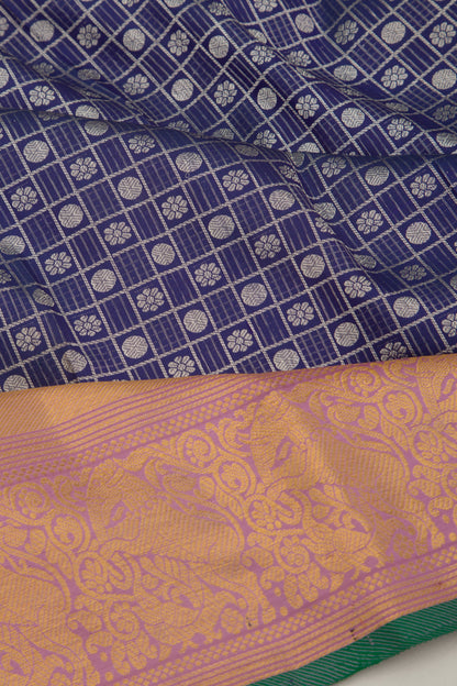 Kanchipuram Silk Checks And Butta Blue Saree